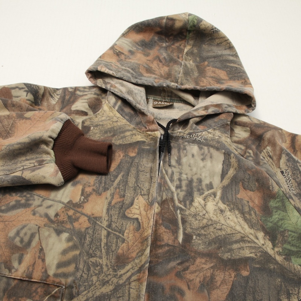 Vintage Spartan Jacket Mens Lightweight Hoodie Timber Camo Full Zip Hunting